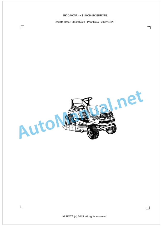 Kubota T1400H-UK EUROPE Parts Manual PDF BKIDA0057 1 Kubota T1400H-UK EUROPE Parts Manual PDF BKIDA0057