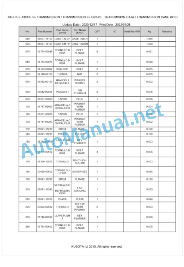 Kubota T1400H-UK EUROPE Parts Manual PDF BKIDA0057 3 Kubota T1400H-UK EUROPE Parts Manual PDF BKIDA0057-3