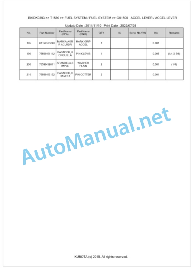 Kubota T1560 Parts Manual PDF BKIDK0393 3 Kubota T1560 Parts Manual PDF BKIDK0393-3