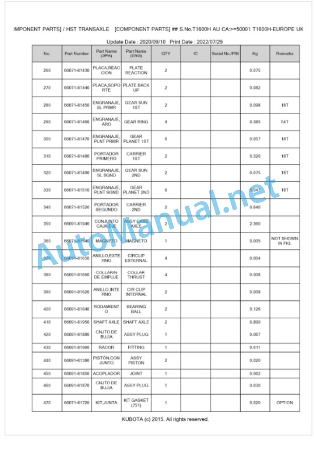 Kubota T1600H-EUROPE Parts Manual PDF BKIDK0434 4 Kubota T1600H-EUROPE Parts Manual PDF BKIDK0434-4