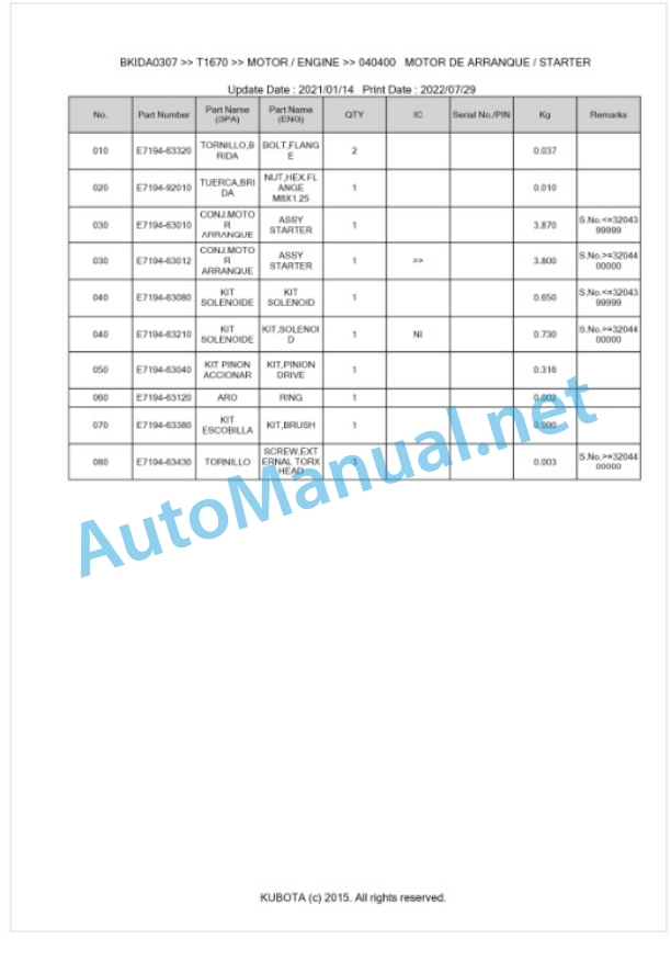 Kubota T1670 Parts Manual PDF BKIDA0307 2 Kubota T1670 Parts Manual PDF BKIDA0307-2