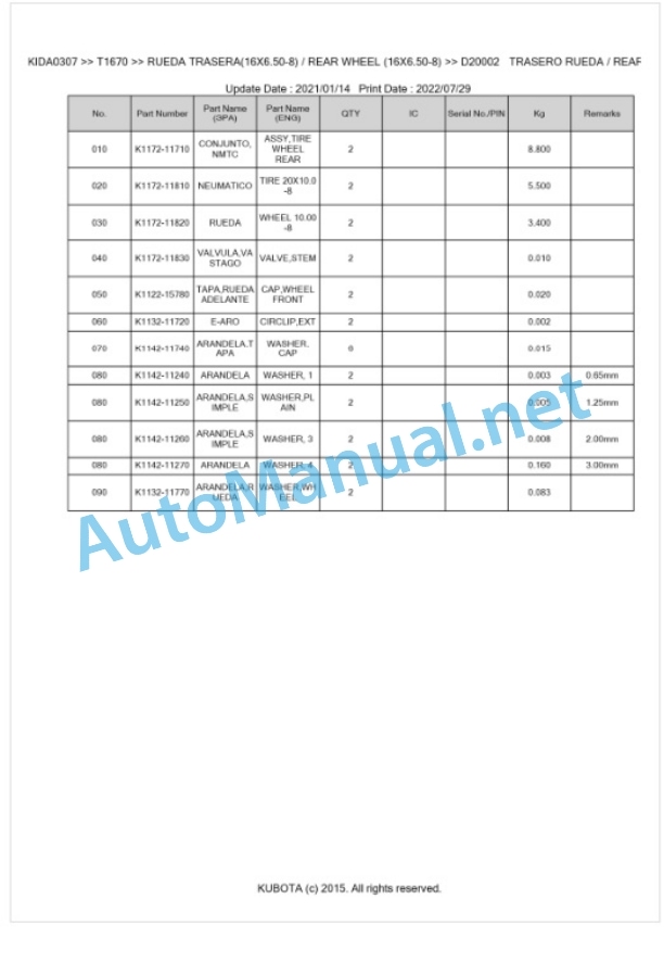 Kubota T1670 Parts Manual PDF BKIDA0307 4 Kubota T1670 Parts Manual PDF BKIDA0307-4