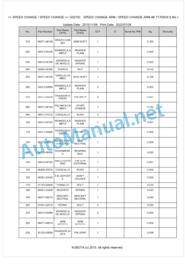 Kubota T1700H Parts Manual PDF BKIDK0027 4 Kubota T1700H Parts Manual PDF BKIDK0027-4