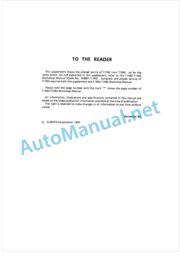 Kubota T1760 Workshop Manual PDF 1 Kubota T1760 Workshop Manual PDF