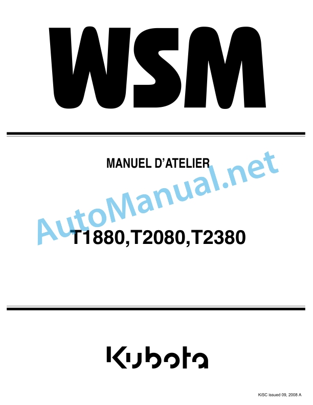 Kubota T1880, T2080, T2380 Mower Workshop Manual PDF FR