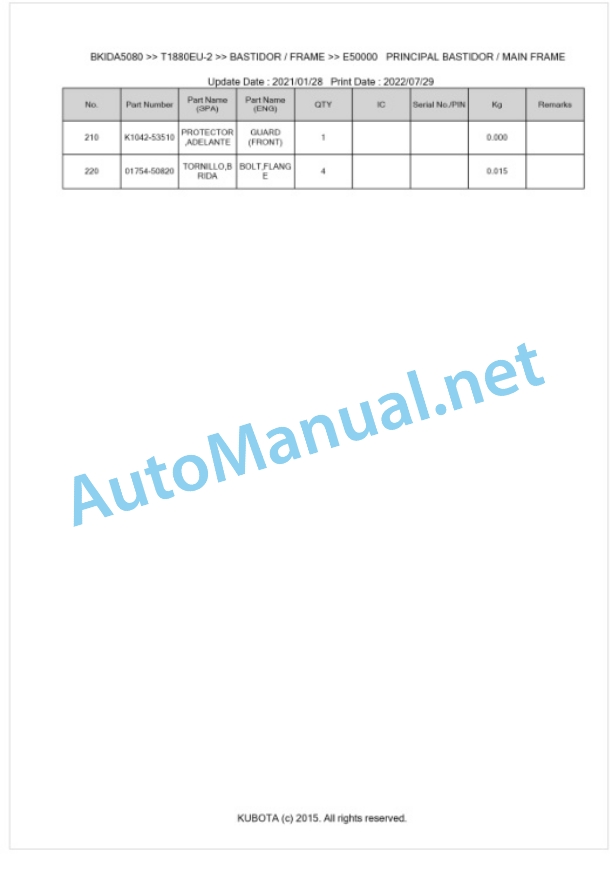 Kubota T1880EU-2 Parts Manual PDF BKIDA5080 5 Kubota T1880EU-2 Parts Manual PDF BKIDA5080-5