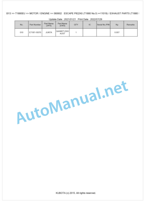 Kubota T1880EU Parts Manual PDF BKIDA5013 3 Kubota T1880EU Parts Manual PDF BKIDA5013-3