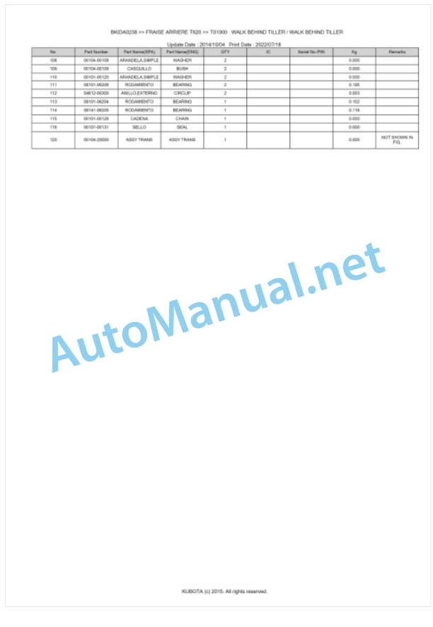 Kubota T620 Fraise Arriere Parts Manual PDF BKIDA0238 2 Kubota T620 Fraise Arriere Parts Manual PDF BKIDA0238-2