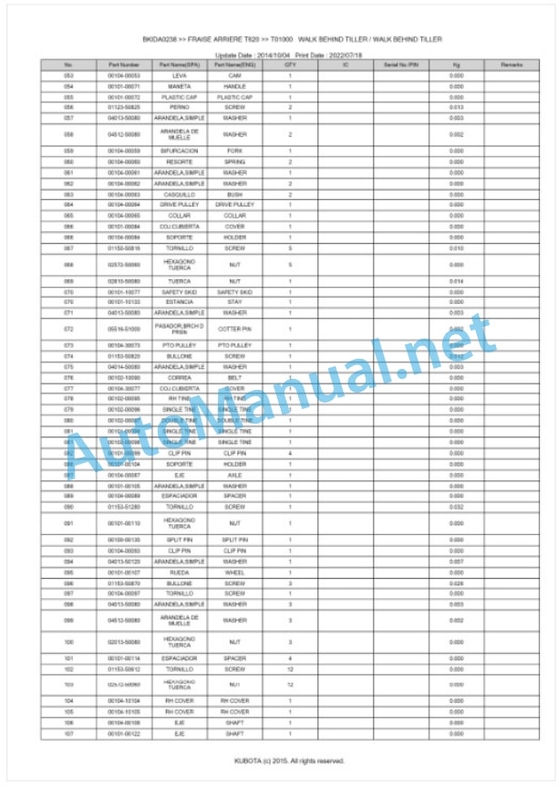 Kubota T620 Fraise Arriere Parts Manual PDF BKIDA0238 3 Kubota T620 Fraise Arriere Parts Manual PDF BKIDA0238-3