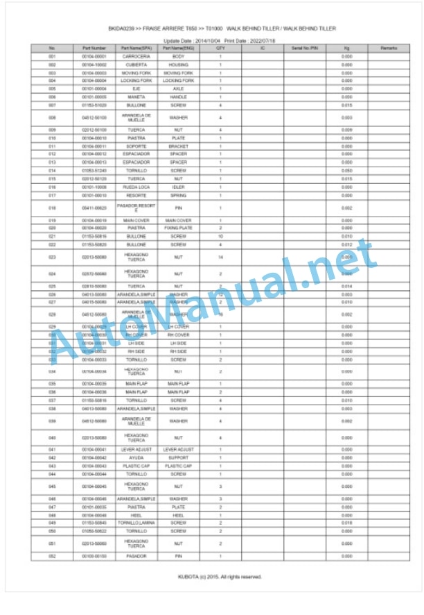 Kubota T650 Fraise Arriere Parts Manual PDF BKIDA0239 5 Kubota T650 Fraise Arriere Parts Manual PDF BKIDA0239-5