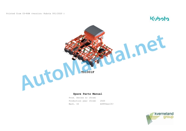 Kubota TD1001F Parts Manual PDF 1 Kubota TD1001F Parts Manual PDF