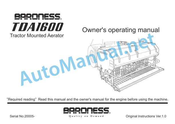 Kubota TDA1600 Tractor Mounted Aerator Operators Manual PDF