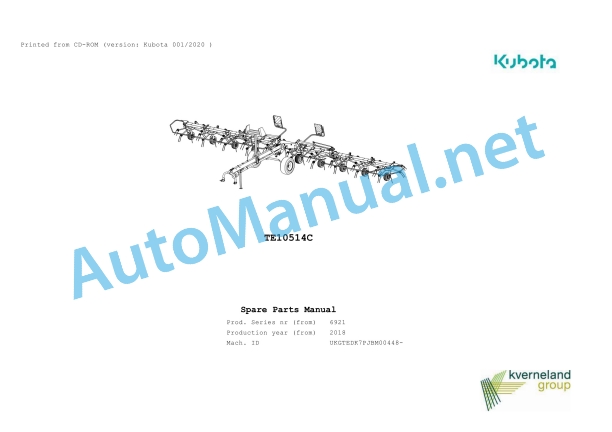 Kubota TE10514C Parts Manual PDF 1 Kubota TE10514C Parts Manual PDF