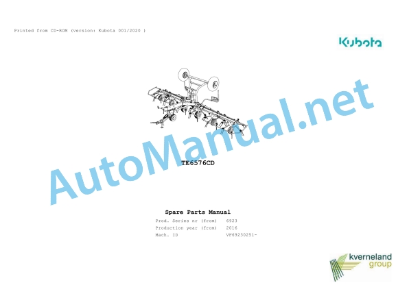 Kubota TE6576CD Parts Manual PDF 1 Kubota TE6576CD Parts Manual PDF