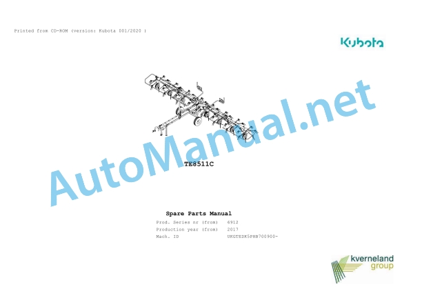 Kubota TE8511C Parts Manual PDF 1 Kubota TE8511C Parts Manual PDF