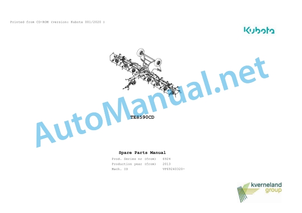 Kubota TE8590CD Parts Manual PDF 1 Kubota TE8590CD Parts Manual PDF