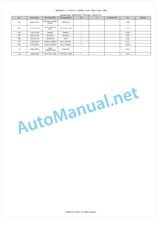 Kubota TF20-R Parts Manual PDF BKIDK0271 3 Kubota TF20-R Parts Manual PDF BKIDK0271-3
