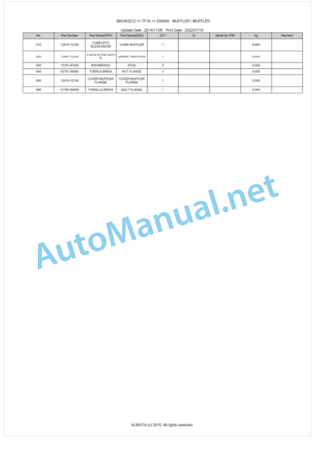 Kubota TF35 Parts Manual PDF BKIDK0272 2 Kubota TF35 Parts Manual PDF BKIDK0272-2