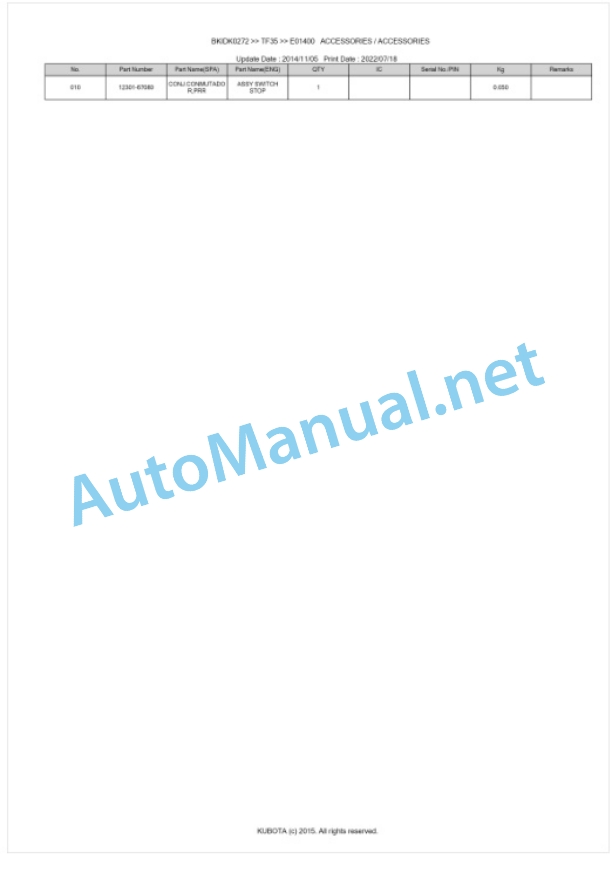 Kubota TF35 Parts Manual PDF BKIDK0272 5 Kubota TF35 Parts Manual PDF BKIDK0272-5