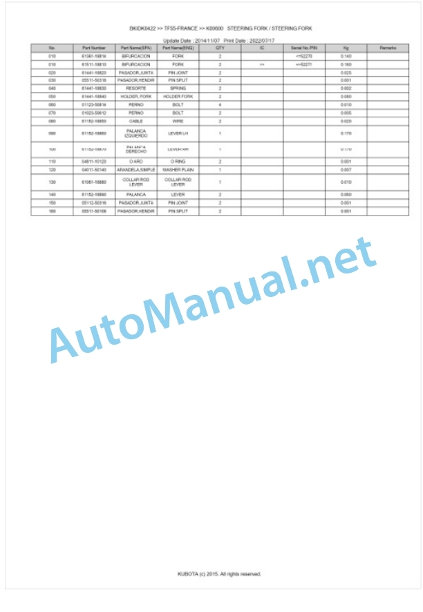 Kubota TF55-FRANCE Parts Manual PDF BKIDK0422 4 Kubota TF55-FRANCE Parts Manual PDF BKIDK0422-4