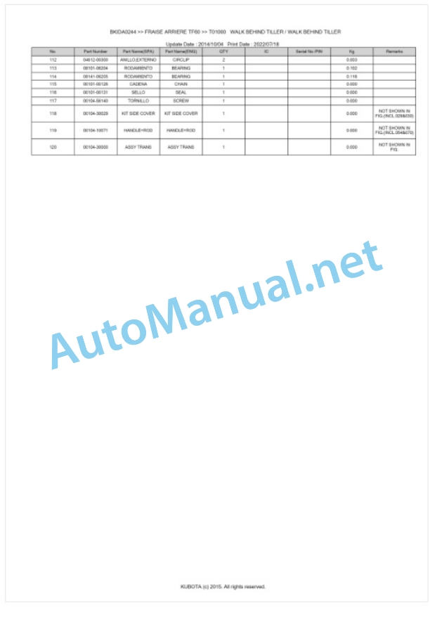 Kubota TF60 Fraise Arriere Parts Manual PDF BKIDA0244 3 Kubota TF60 Fraise Arriere Parts Manual PDF BKIDA0244-3
