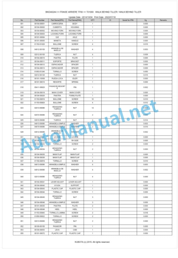 Kubota TF60 Fraise Arriere Parts Manual PDF BKIDA0244 5 Kubota TF60 Fraise Arriere Parts Manual PDF BKIDA0244-5