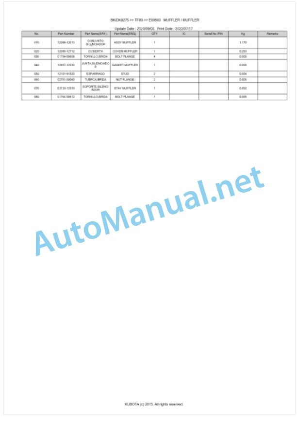 Kubota TF80 Parts Manual PDF BKIDK0275 2 Kubota TF80 Parts Manual PDF BKIDK0275-2