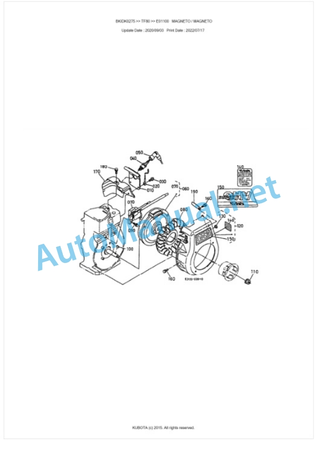 Kubota TF80 Parts Manual PDF BKIDK0275 3 Kubota TF80 Parts Manual PDF BKIDK0275-3