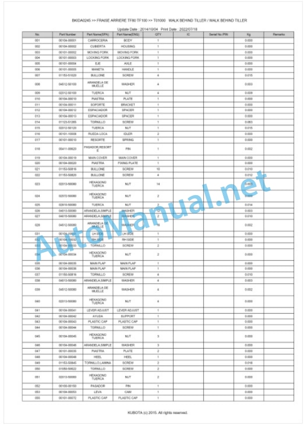 Kubota TF80, TF100 Fraise Arriere Parts Manual PDF BKIDA0245 5 Kubota TF80, TF100 Fraise Arriere Parts Manual PDF BKIDA0245-5