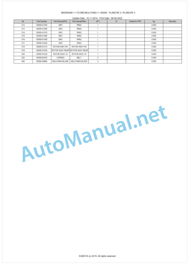 Kubota TG1860 MULCHING Parts Manual PDF BKIDK0484 2 Kubota TG1860 MULCHING Parts Manual PDF BKIDK0484-2