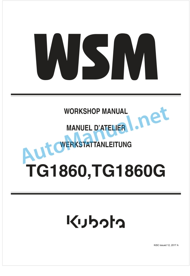Kubota TG1860, TG1860G Workshop Manual PDF 1 Kubota TG1860, TG1860G Workshop Manual PDF