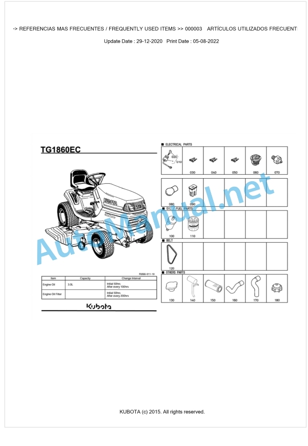Kubota TG1860EC Parts Manual PDF BKIDA0220 1 Kubota TG1860EC Parts Manual PDF BKIDA0220