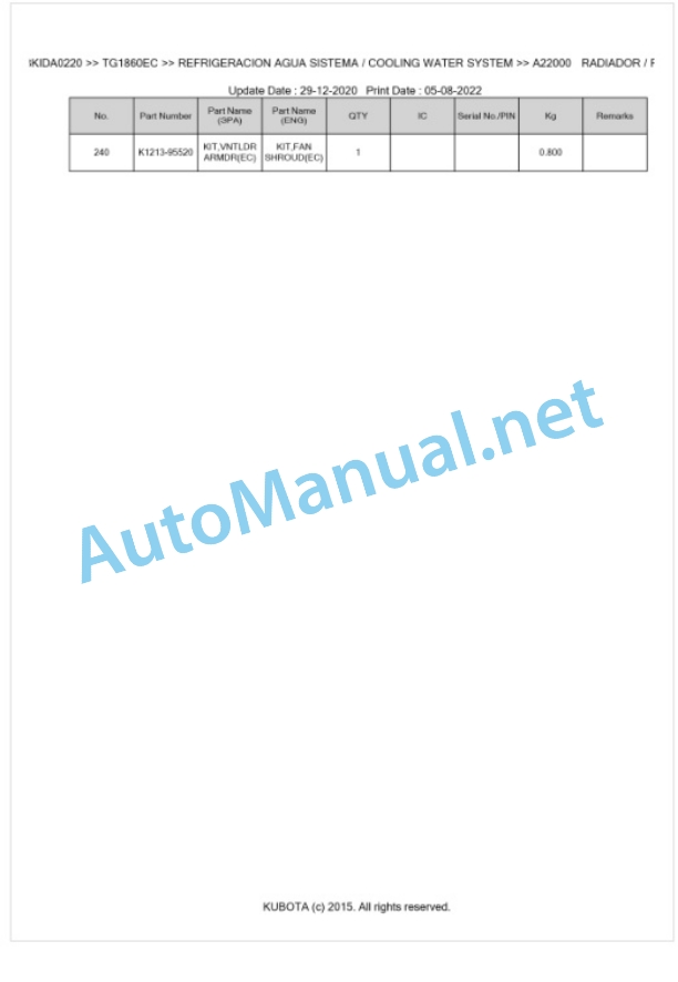 Kubota TG1860EC Parts Manual PDF BKIDA0220 4 Kubota TG1860EC Parts Manual PDF BKIDA0220-4