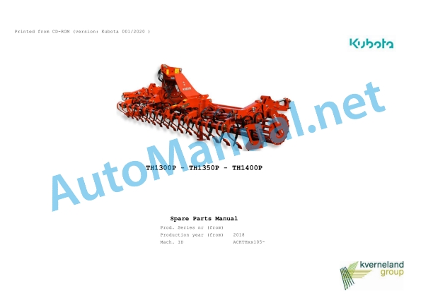 Kubota TH1300P, TH1360P, TH1400P Parts Manual PDF 1 Kubota TH1300P, TH1360P, TH1400P Parts Manual PDF
