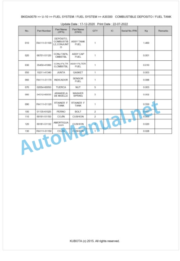 Kubota U-10 Parts Manual PDF BKIDA0079 2 Kubota U-10 Parts Manual PDF BKIDA0079-2