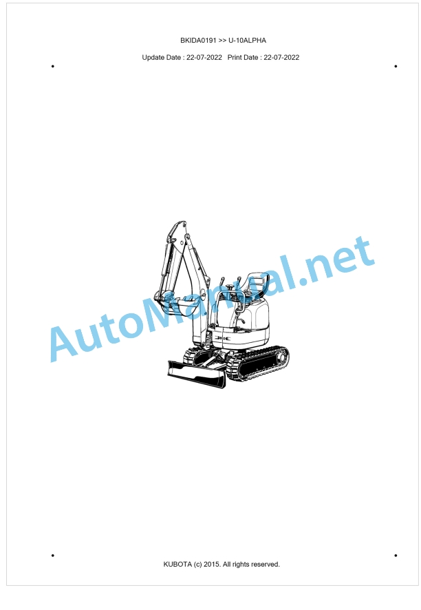Kubota U-10ALPHA Parts Manual PDF BKIDA0191 1 Kubota U-10ALPHA Parts Manual PDF BKIDA0191