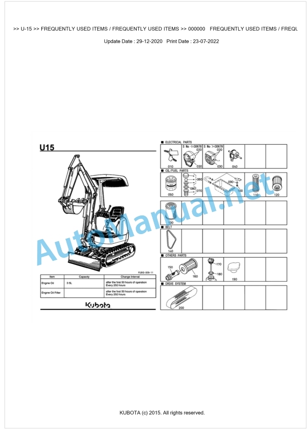 Kubota U-15 Parts Manual PDF BKIDA0215 1 Kubota U-15 Parts Manual PDF BKIDA0215