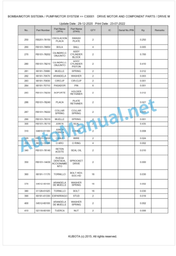 Kubota U-15 Parts Manual PDF BKIDA0215 3 Kubota U-15 Parts Manual PDF BKIDA0215-3