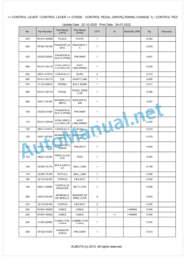Kubota U-30-5 Parts Manual PDF BKIDA5174 4 Kubota U-30-5 Parts Manual PDF BKIDA5174-4