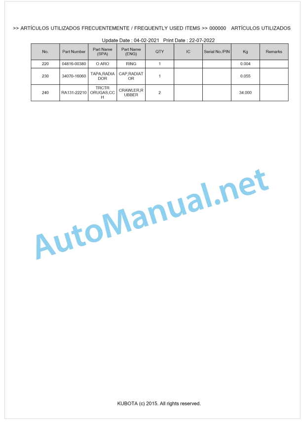 Kubota U10-3 Parts Manual PDF BKIDA5159 1 Kubota U10-3 Parts Manual PDF BKIDA5159