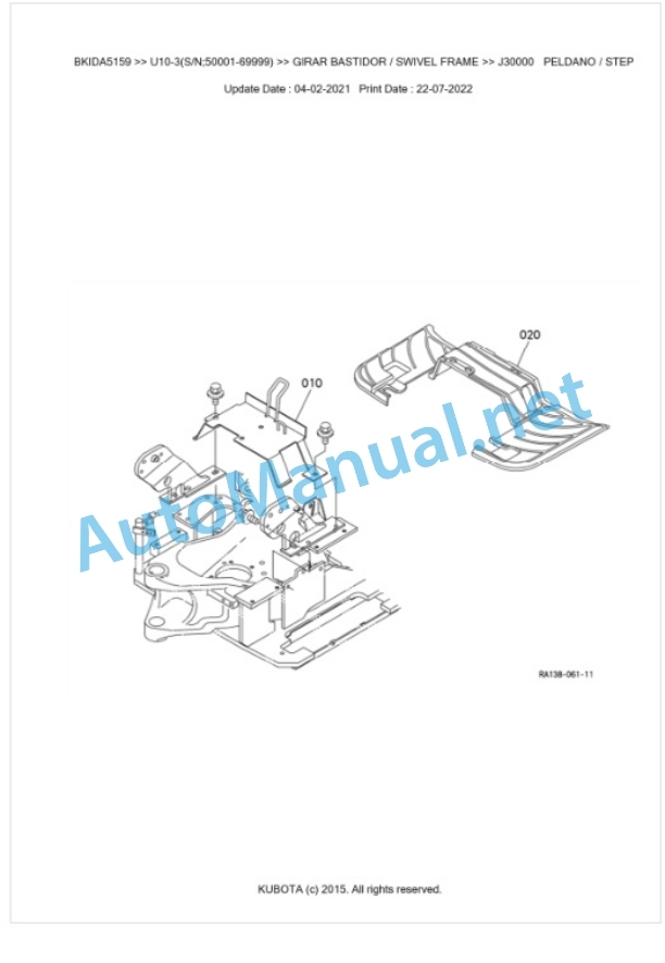 Kubota U10-3 Parts Manual PDF BKIDA5159 5 Kubota U10-3 Parts Manual PDF BKIDA5159-5