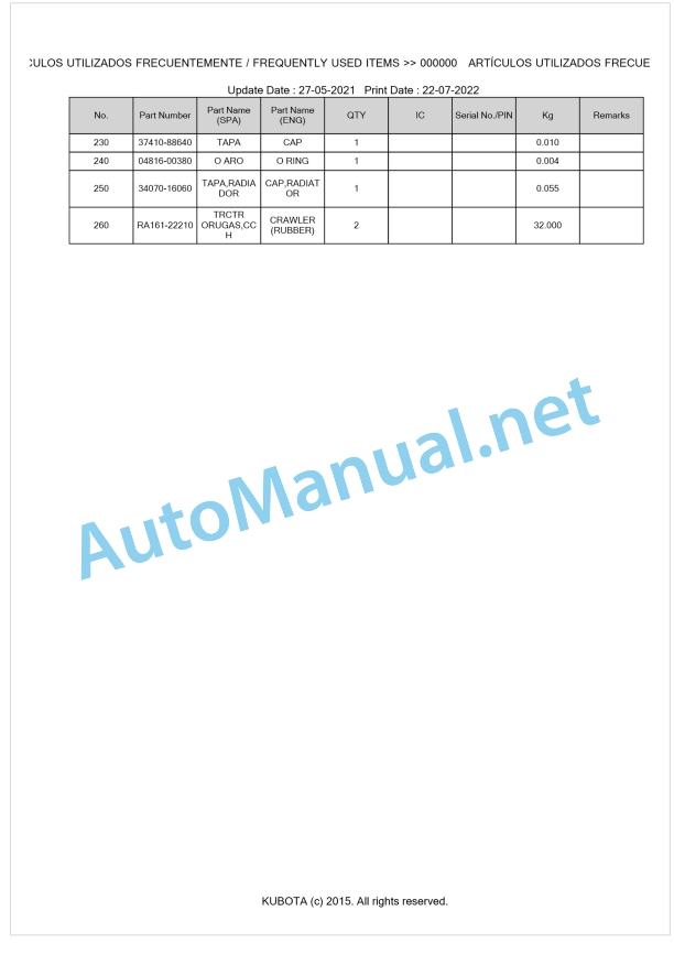 Kubota U10-5 Parts Manual PDF BKIDA5224 1 Kubota U10-5 Parts Manual PDF BKIDA5224