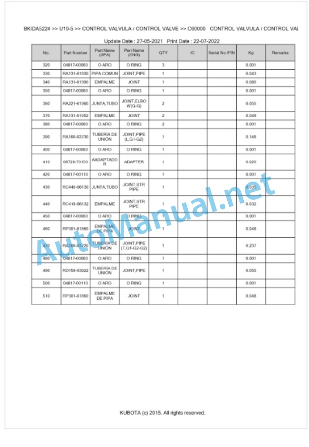 Kubota U10-5 Parts Manual PDF BKIDA5224 3 Kubota U10-5 Parts Manual PDF BKIDA5224-3