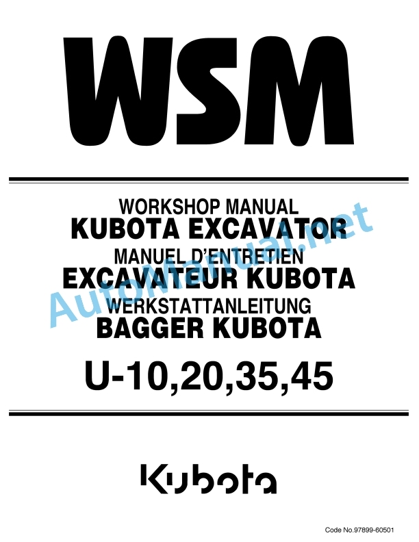 Kubota U10, U20, U35, U45 Excavator Workshop Manual PDF