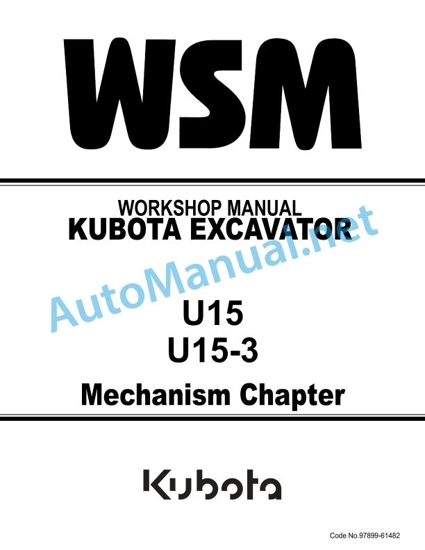 Kubota U15, U15-3 Mechanism Chapter Excavator Workshop Manual PDF