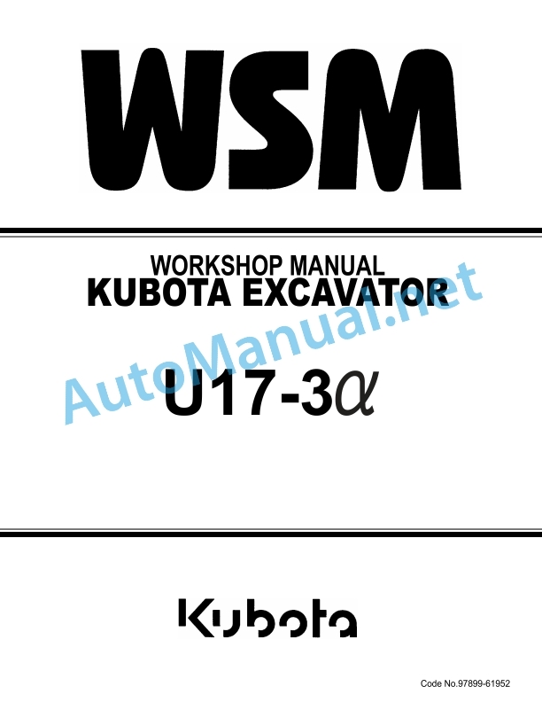 Kubota U17-3a Excavator Workshop Manual PDF