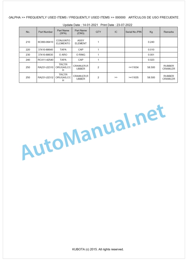 Kubota U17-3a Parts Manual PDF BKIDA0429 1 Kubota U17-3a Parts Manual PDF BKIDA0429
