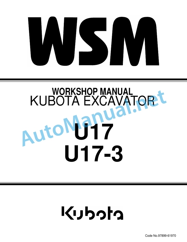 Kubota U17, U17-3 Excavator Workshop Manual PDF