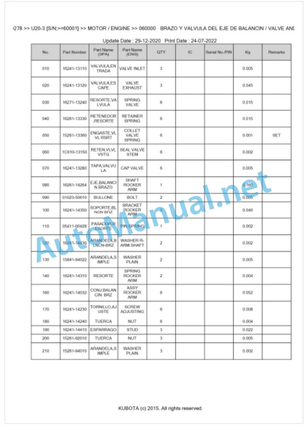 Kubota U20-3 Parts Manual PDF BKIDA0278 2 Kubota U20-3 Parts Manual PDF BKIDA0278-2