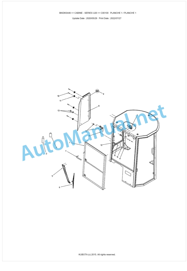 Kubota U20 Series CABINE Parts Manual PDF BIKDK0446